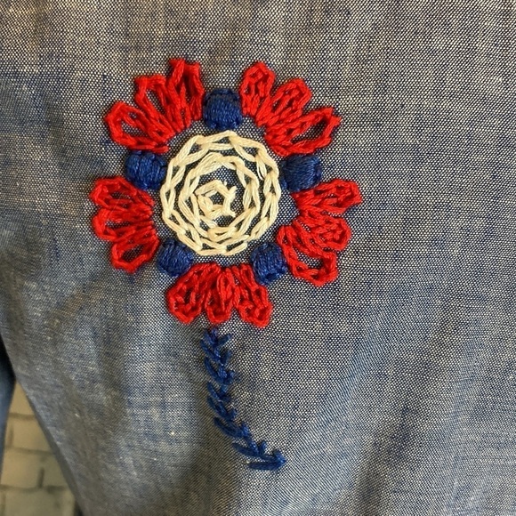 Levi’s Embroidered Chambray Shirt Vintage 70s S Hippie Western Cowboy Rockabilly - Picture 11 of 16